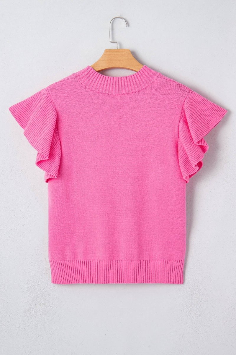 66 Ribbed Trim Ruffle Short Sleeve Sweater - Pages & Parcels