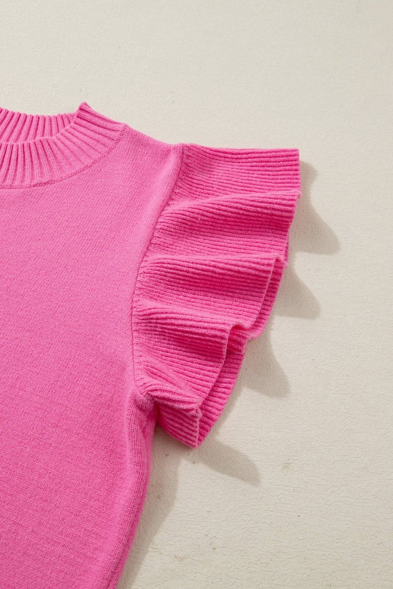 66 Ribbed Trim Ruffle Short Sleeve Sweater - Pages & Parcels