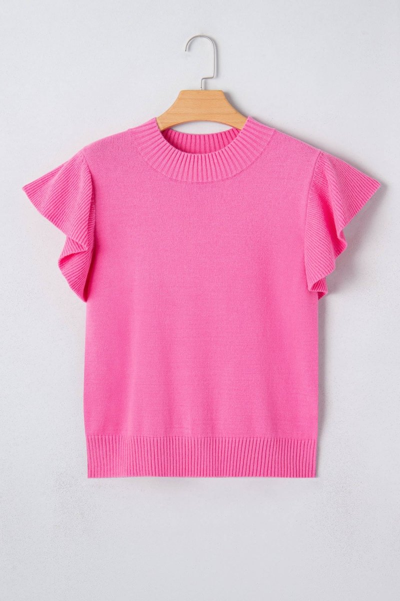 66 Ribbed Trim Ruffle Short Sleeve Sweater - Pages & Parcels