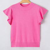 66 Ribbed Trim Ruffle Short Sleeve Sweater - Pages & Parcels