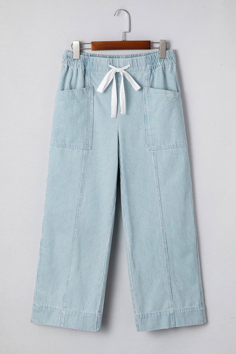 66 Stripe Mid Rise Drawstring Waist Denim Jeans - Pages & Parcels