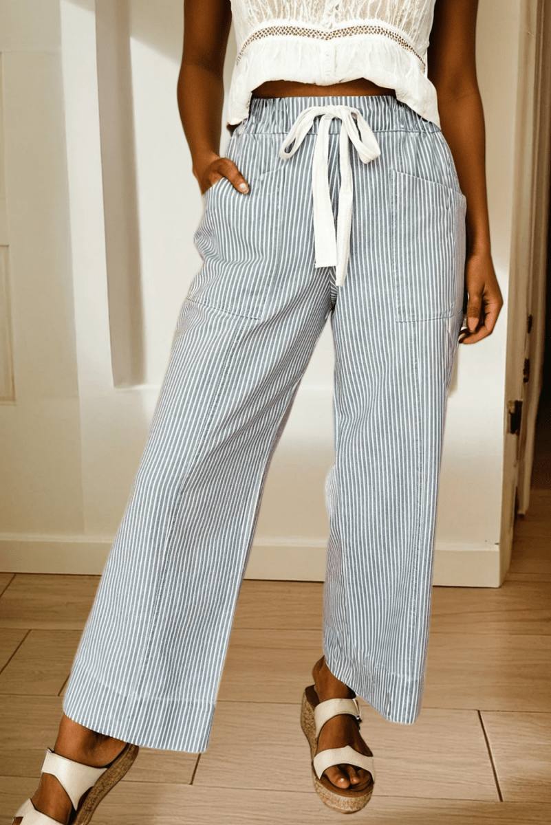 66 Stripe Mid Rise Drawstring Waist Denim Jeans - Pages & Parcels