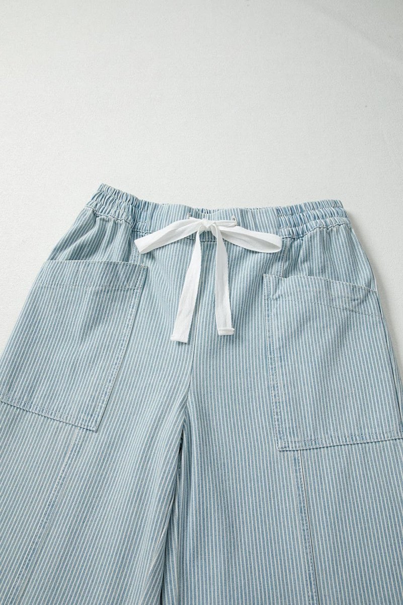 66 Stripe Mid Rise Drawstring Waist Denim Jeans - Pages & Parcels