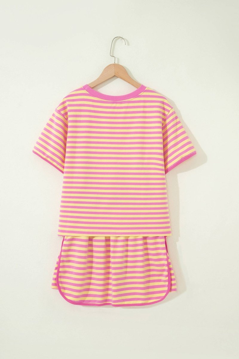 66 Stripe Short Sleeve Top and Skirt Lounge Set - Pages & Parcels