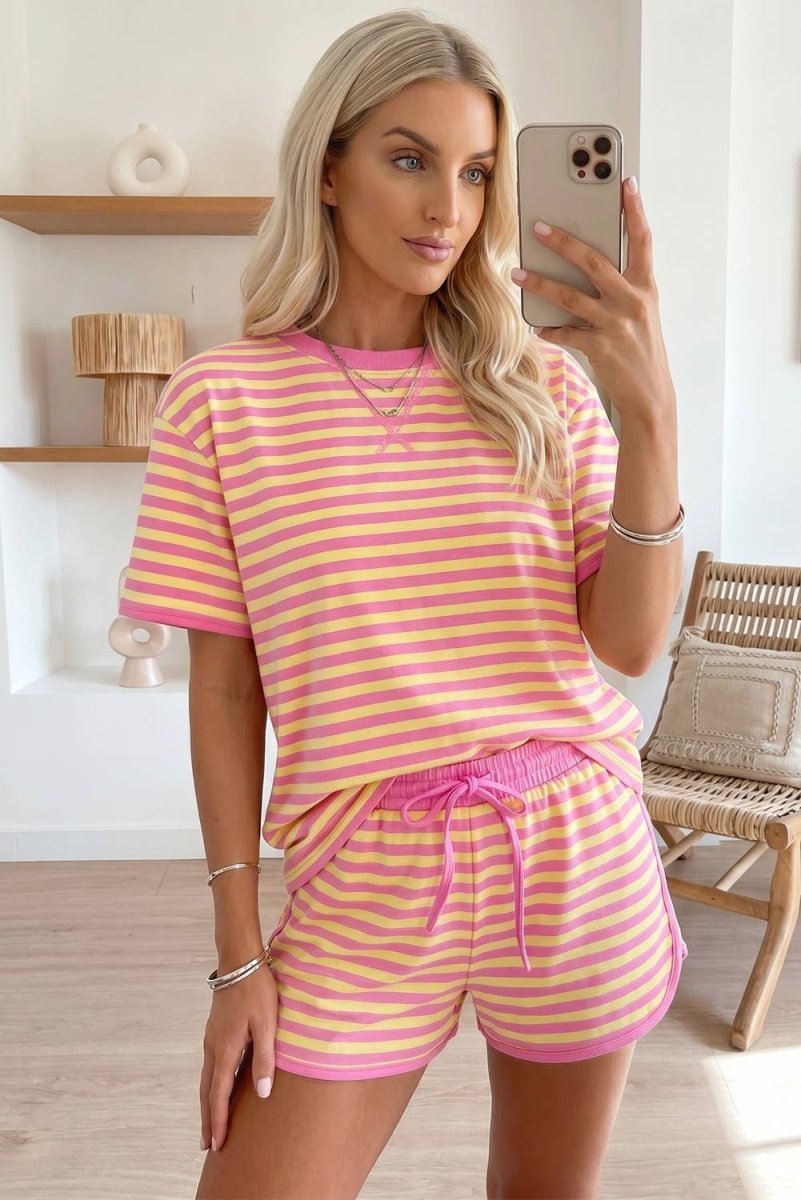 66 Stripe Short Sleeve Top and Skirt Lounge Set - Pages & Parcels