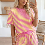 66 Stripe Short Sleeve Top and Skirt Lounge Set - Pages & Parcels