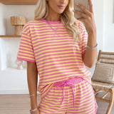 66 Stripe Short Sleeve Top and Skirt Lounge Set - Pages & Parcels
