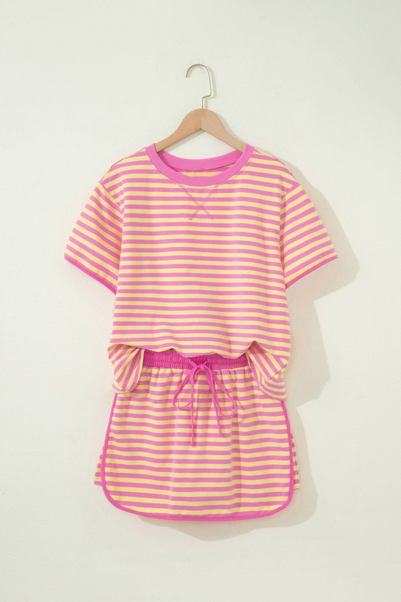 66 Stripe Short Sleeve Top and Skirt Lounge Set - Pages & Parcels