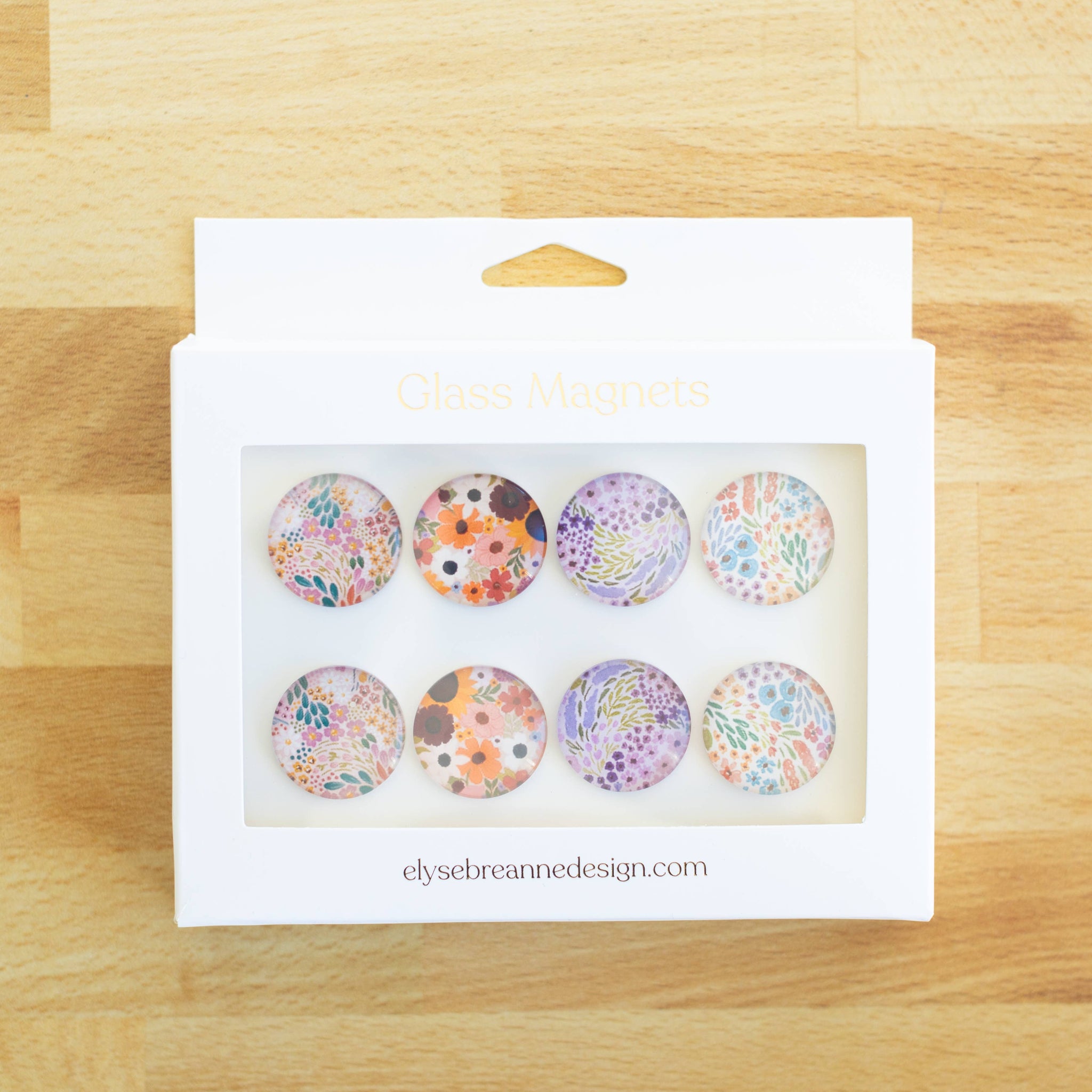 Glass Magnets, Box Set of 8 Floral Magnets