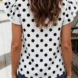 Polka Dot Print Ruffled Short Sleeve Blouse