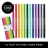 12 Pack Felt Tip Fine Line Marker Pens With Case