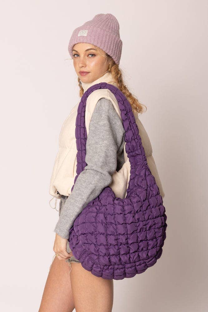 Cora Large Quilted Puffer Tote Bag: Purple