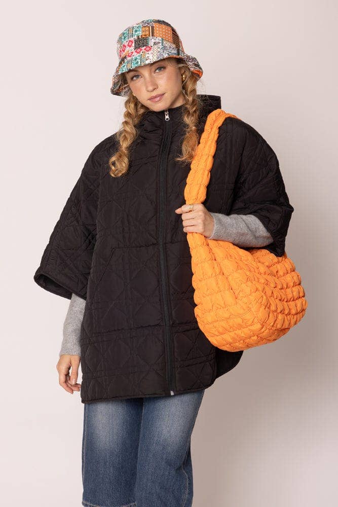 Cora Large Quilted Puffer Tote Bag: Tangerine