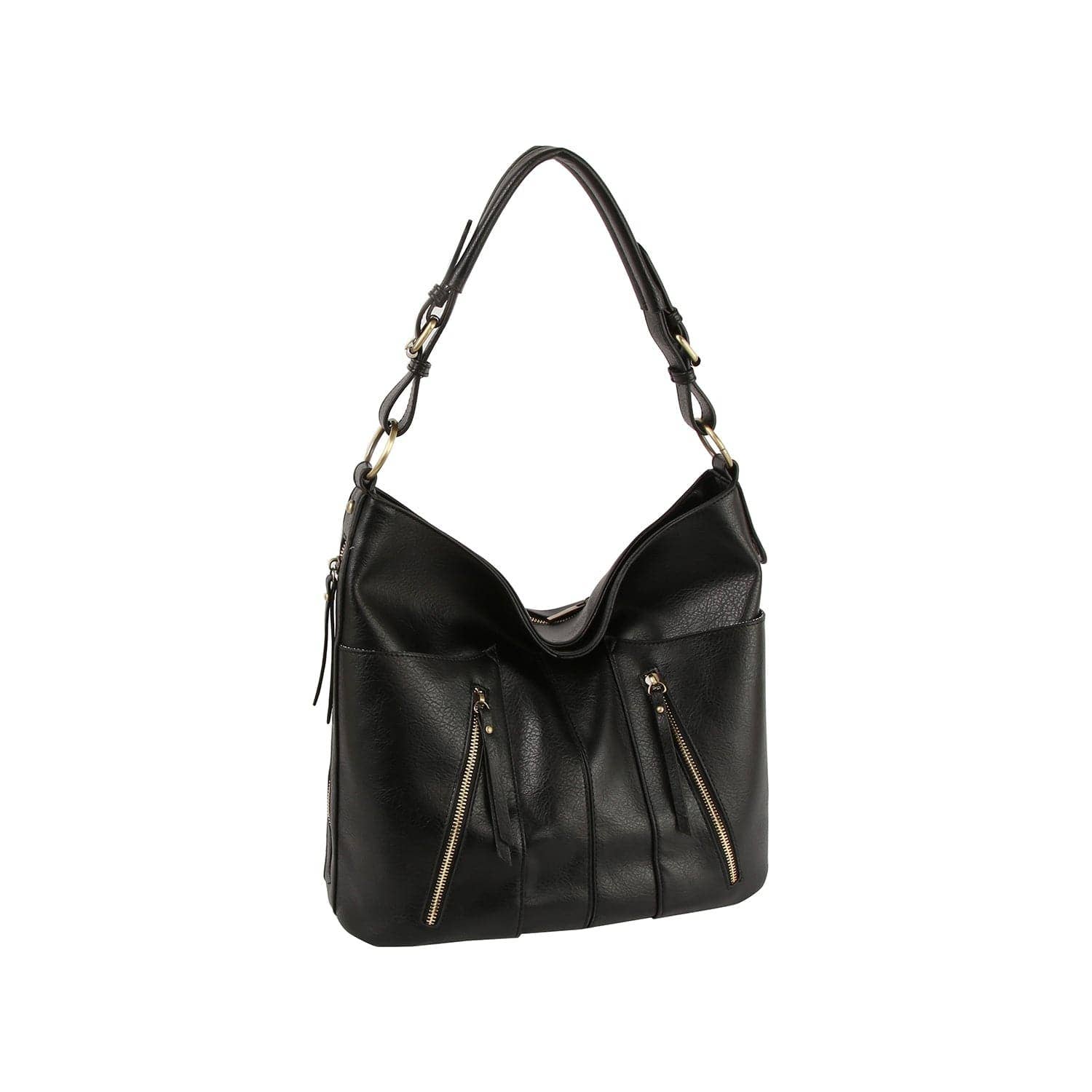 3 Compartment Zipper Detail Women's Hobo Shoulder Bag: Black