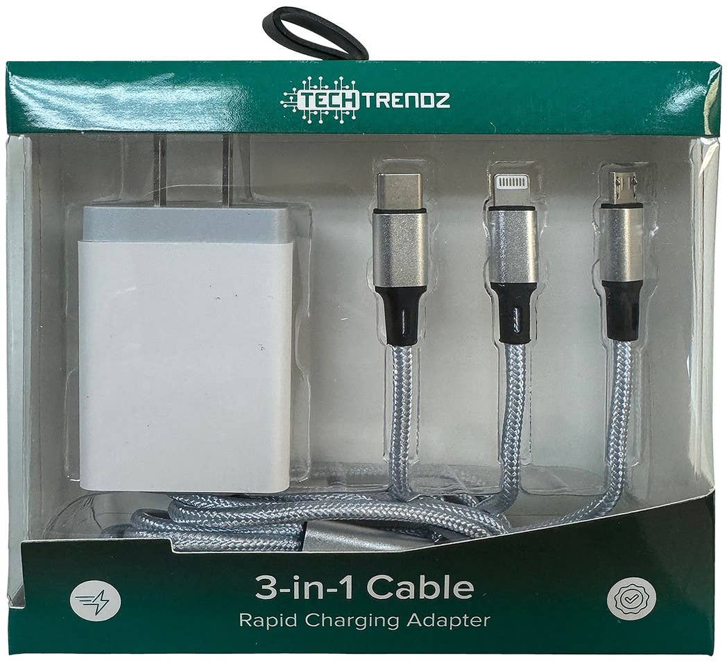 All in one quick charging cable and adapter set: White - Pages & Parcels