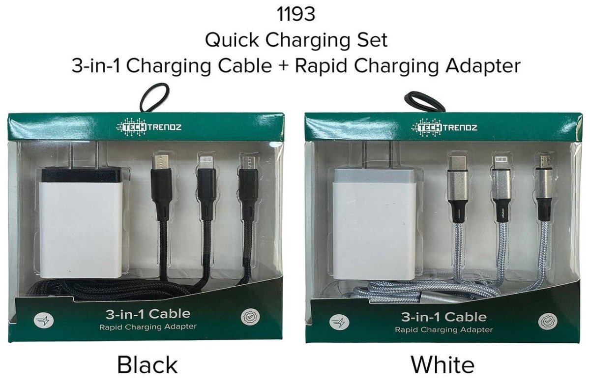 All in one quick charging cable and adapter set: White - Pages & Parcels