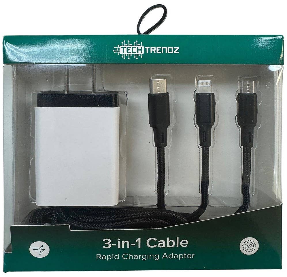 All in one quick charging cable and adapter set: White - Pages & Parcels