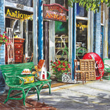 Jigsaw puzzle box for Antique Row, featuring an antique storefront window