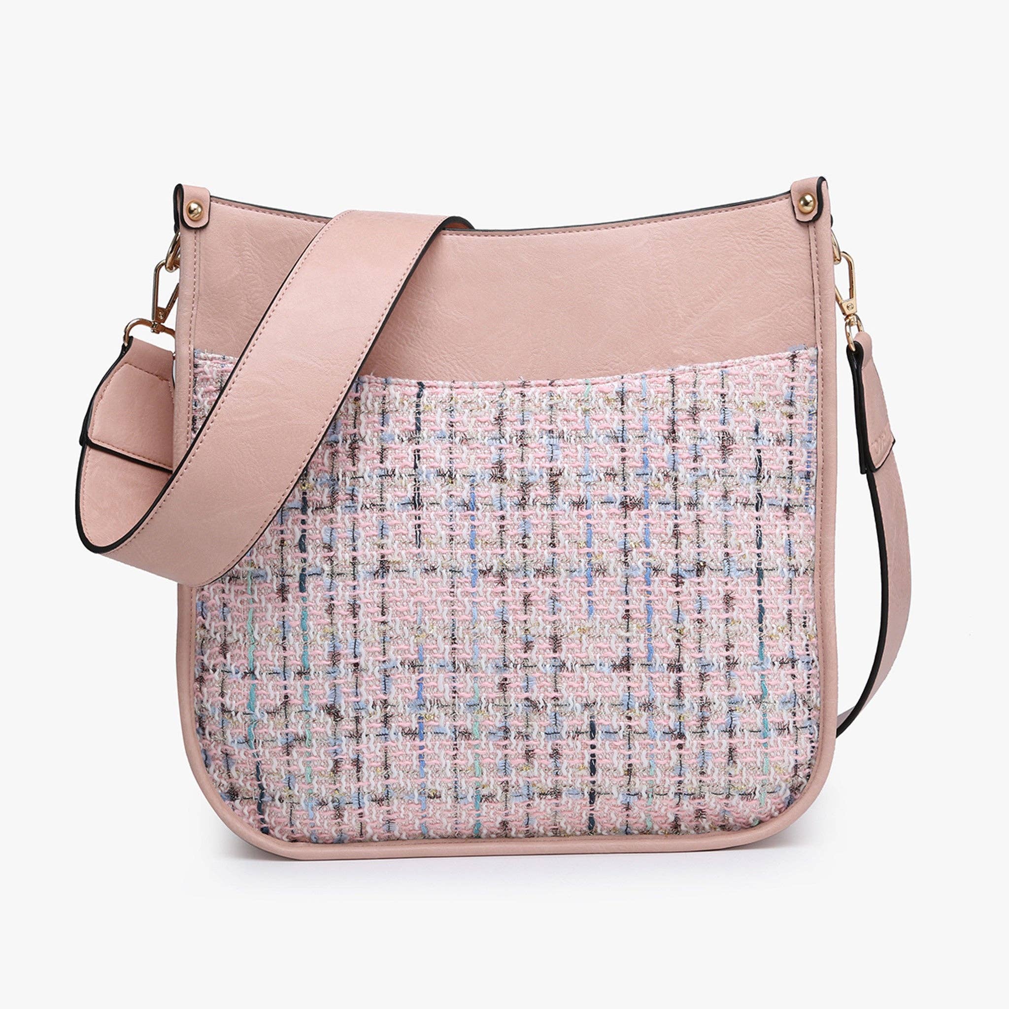 Chloe Tweed Crossbody w/ Guitar Strap: Pink