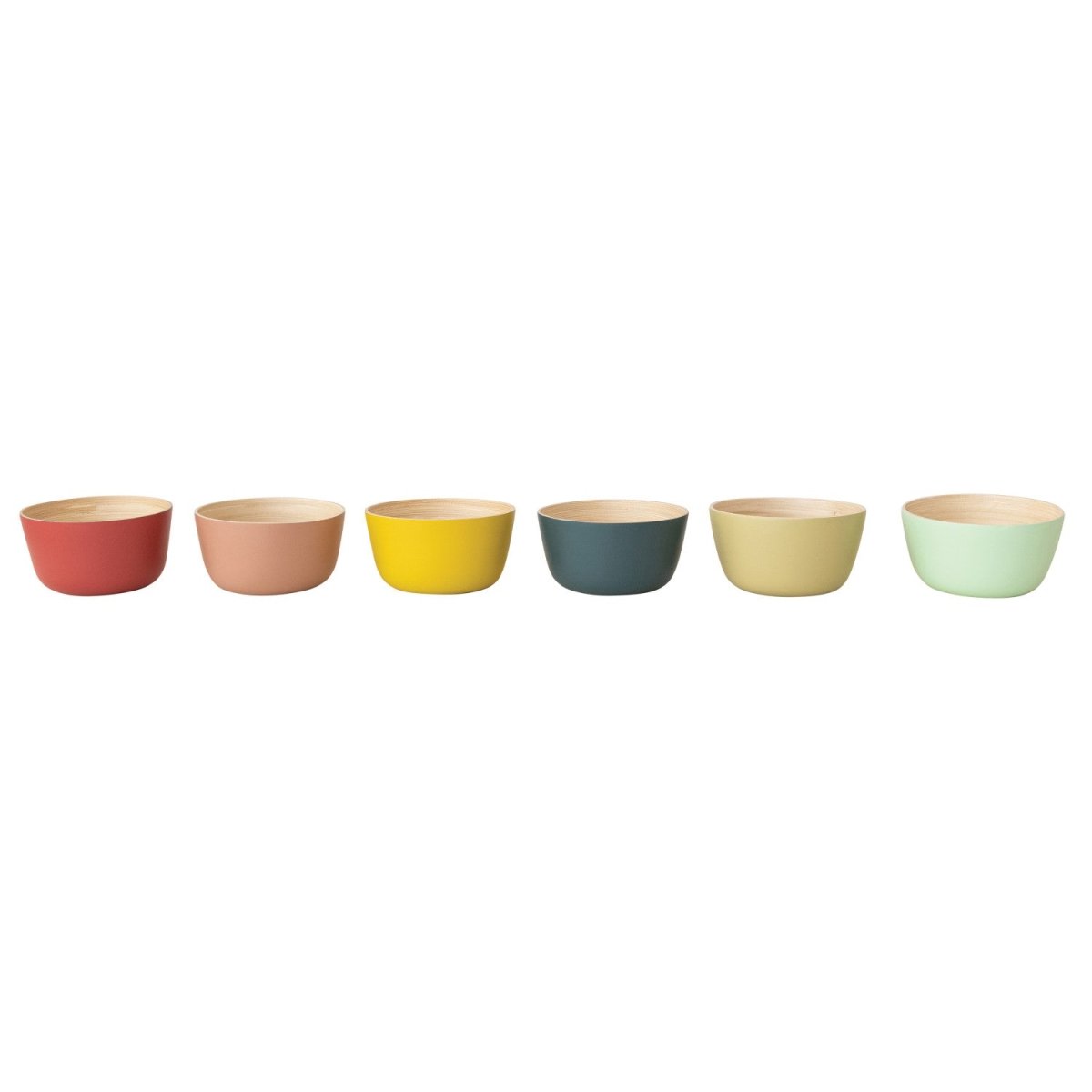 Bamboo bowl with a natural wood finish inside and matte color exterior