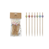 Bamboo single-use picks with striped ball handles, set of fifty