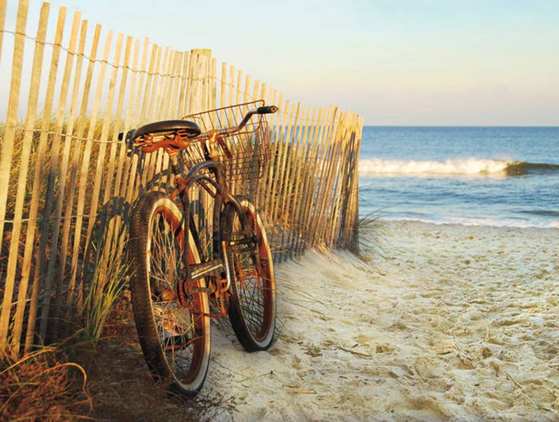 Jigsaw puzzle box for Beach Cruising, featuring a bicycle ride along the beach