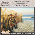 Jigsaw puzzle box for Beach Cruising, featuring a bicycle ride along the beach