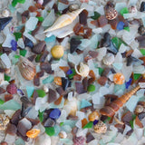 Jigsaw puzzle box for Beach Treasure, featuring colorful sea glass on the shore