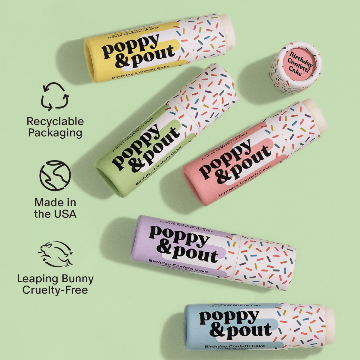 Birthday Confetti Cake Lip Balm | Poppy & Pout - Pages & Parcels