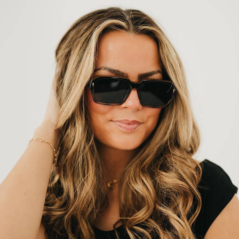 Square-frame sunglasses in a tortoise and black finish