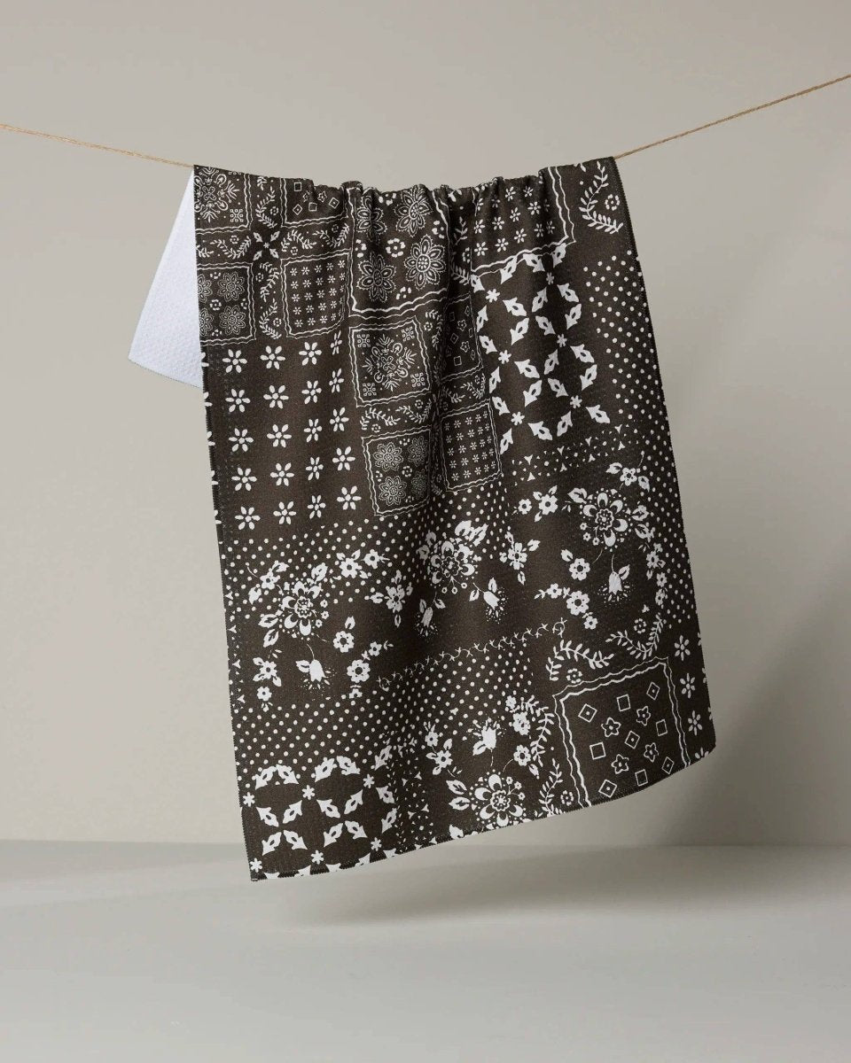 Blossoming Bandanna Brown Tea Towel - Pages & Parcels