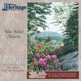 Jigsaw puzzle box for Blue Ridge Majesty, featuring a mountain view from Grandfather Mountain