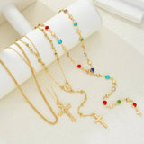 Boho Y-shaped multi stone cross lariat necklace