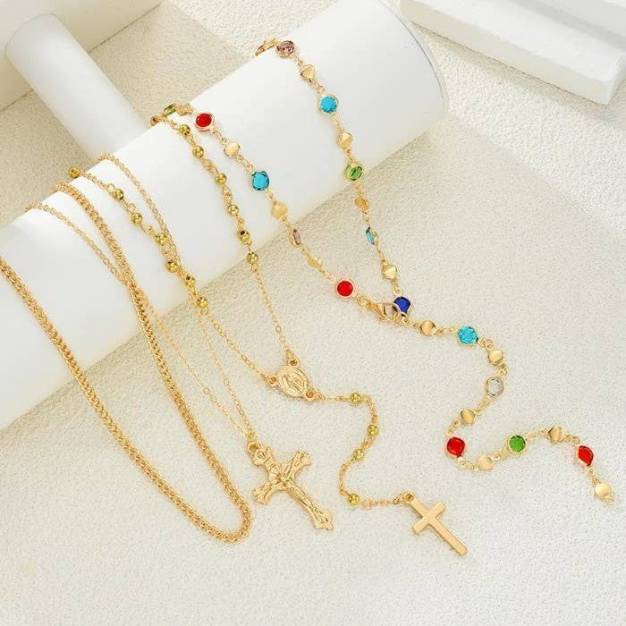 Boho Y-shaped multi stone cross lariat necklace