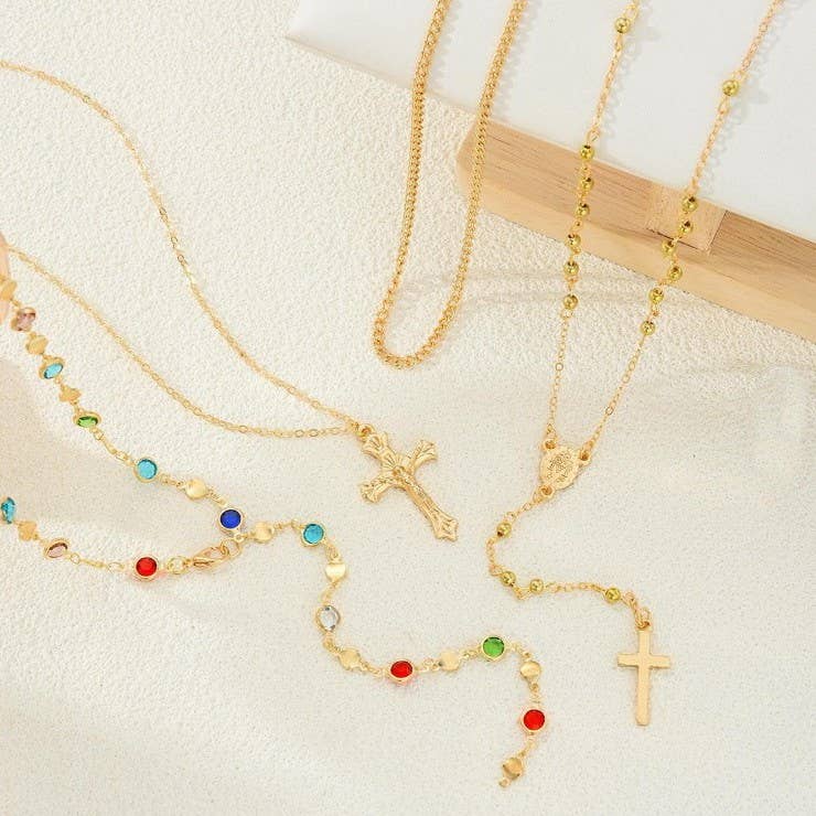 Boho Y-shaped multi stone cross lariat necklace