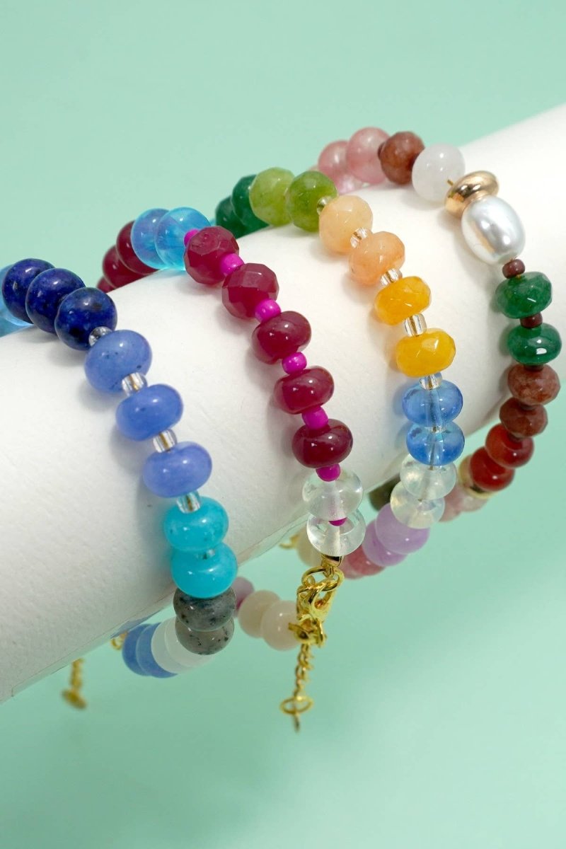 Boho resin beaded bracelet in warm sunset tones