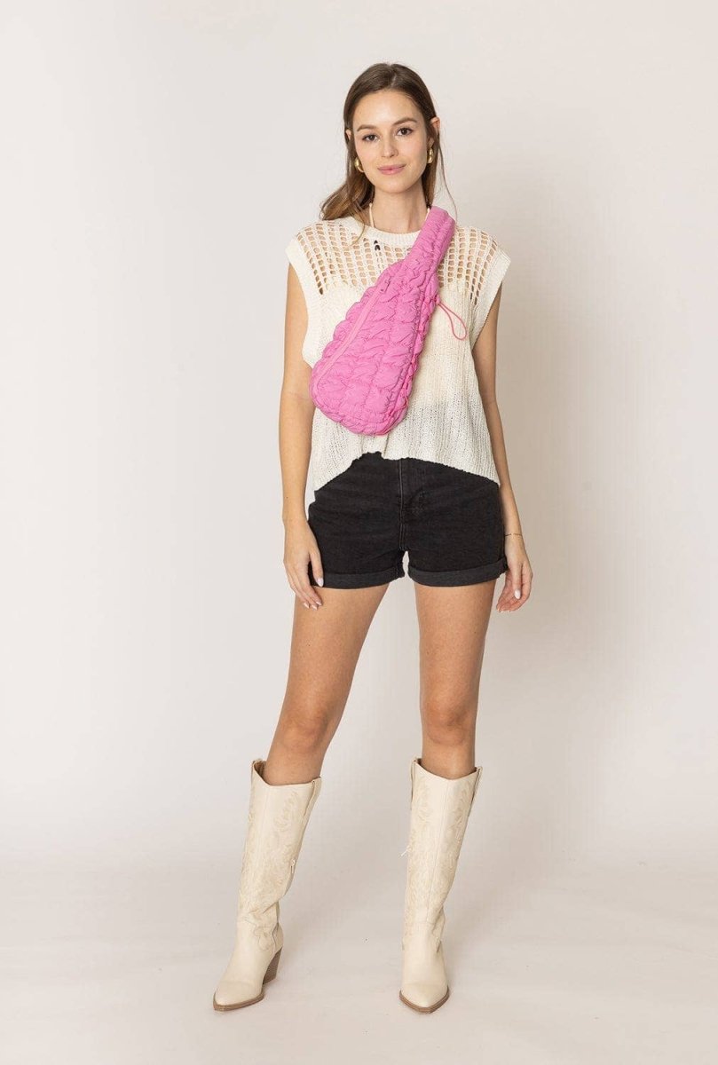 Brielle Quilted Puffer Sling Bag: Pink - Pages & Parcels