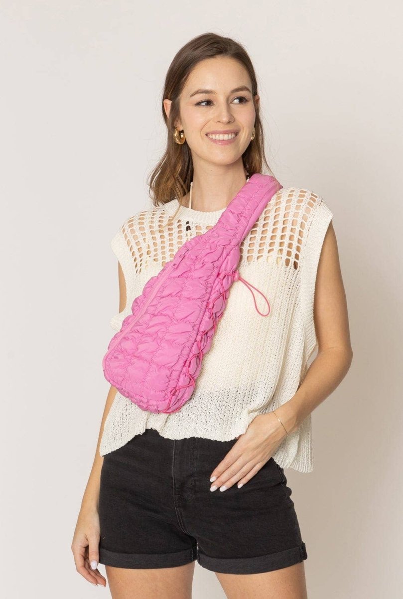 Brielle Quilted Puffer Sling Bag: Pink - Pages & Parcels