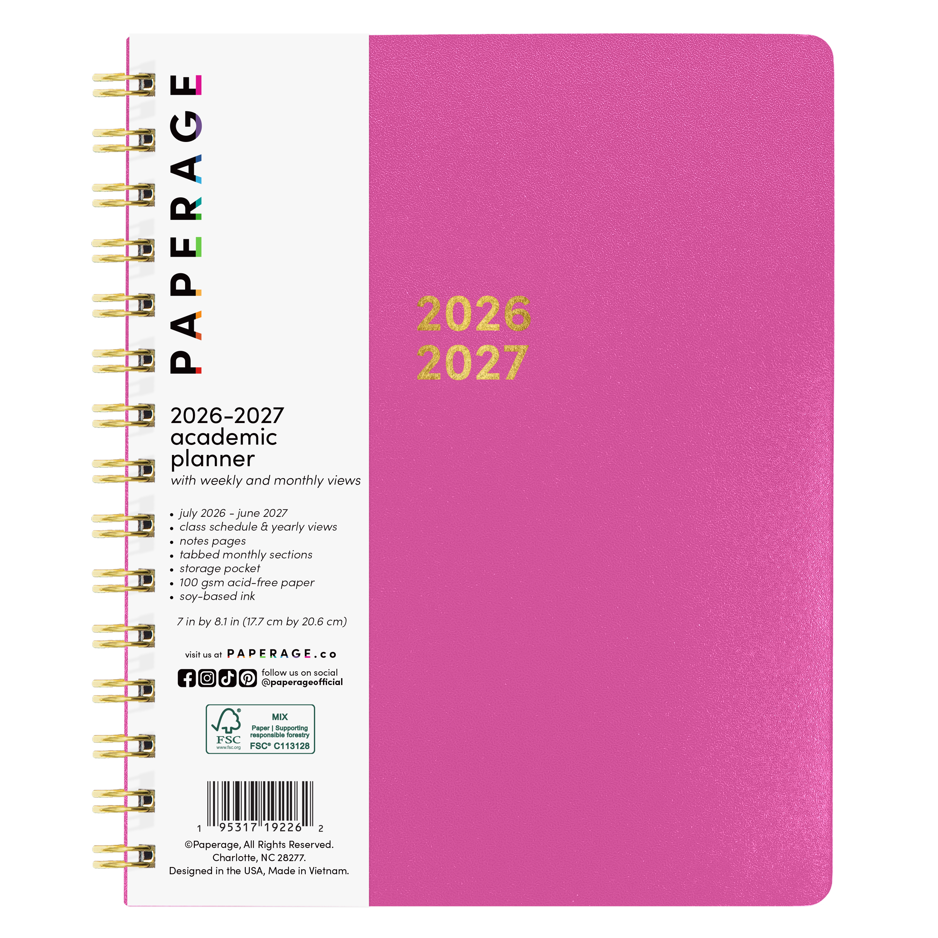 12 Month Medium Spiral Academic Planner