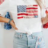 Faux Patchwork Printed US Flag Casual Tee