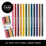 Felt Tip Fine Liner Pen Set – 12pk with Case