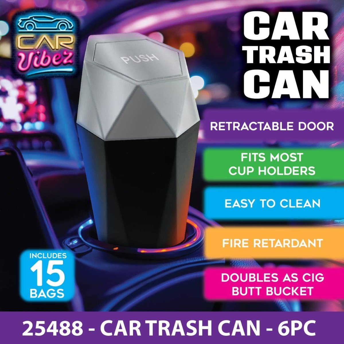 Car Vibez Mini Cup Holder Trash Can Assortment - Pages & Parcels