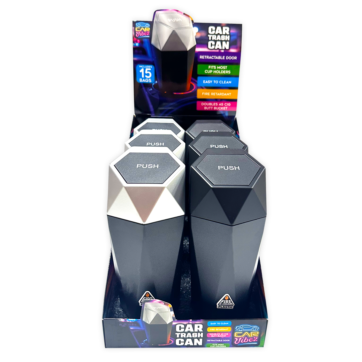 Car Vibez Mini Cup Holder Trash Can Assortment - Pages & Parcels