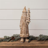 Carved Santa Holding Tree Figurine - Pages & Parcels