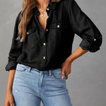 Casual Lapel Long Sleeve Denim Shirt Women N6D064 - Pages & Parcels