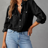 Casual Lapel Long Sleeve Denim Shirt Women N6D064 - Pages & Parcels