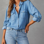 Casual Lapel Long Sleeve Denim Shirt Women N6D064 - Pages & Parcels