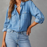 Casual Lapel Long Sleeve Denim Shirt Women N6D064 - Pages & Parcels