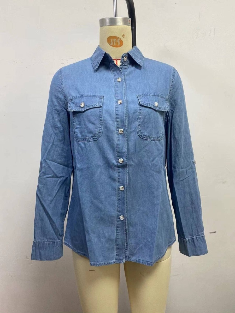 Casual Lapel Long Sleeve Denim Shirt Women N6D064 - Pages & Parcels