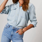 Casual Lapel Long Sleeve Denim Shirt Women N6D064 - Pages & Parcels